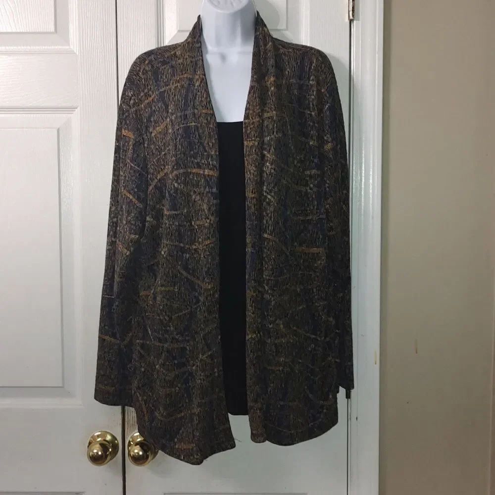 JM Collection layered look blouse top gold black blue purple Sz 3X